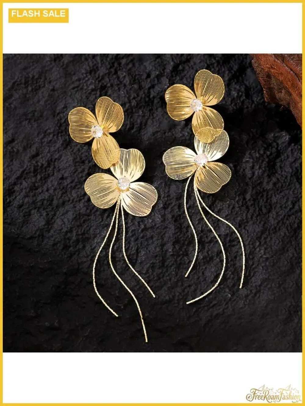 Flower Drop Tassel Earrings Metal Double Flower Long Dangle Statement Prom